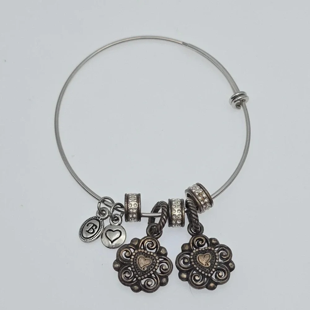 BRIGHTON Expandable Charm Bracelet Pink Green Crystals Ornate Silver Plate 8